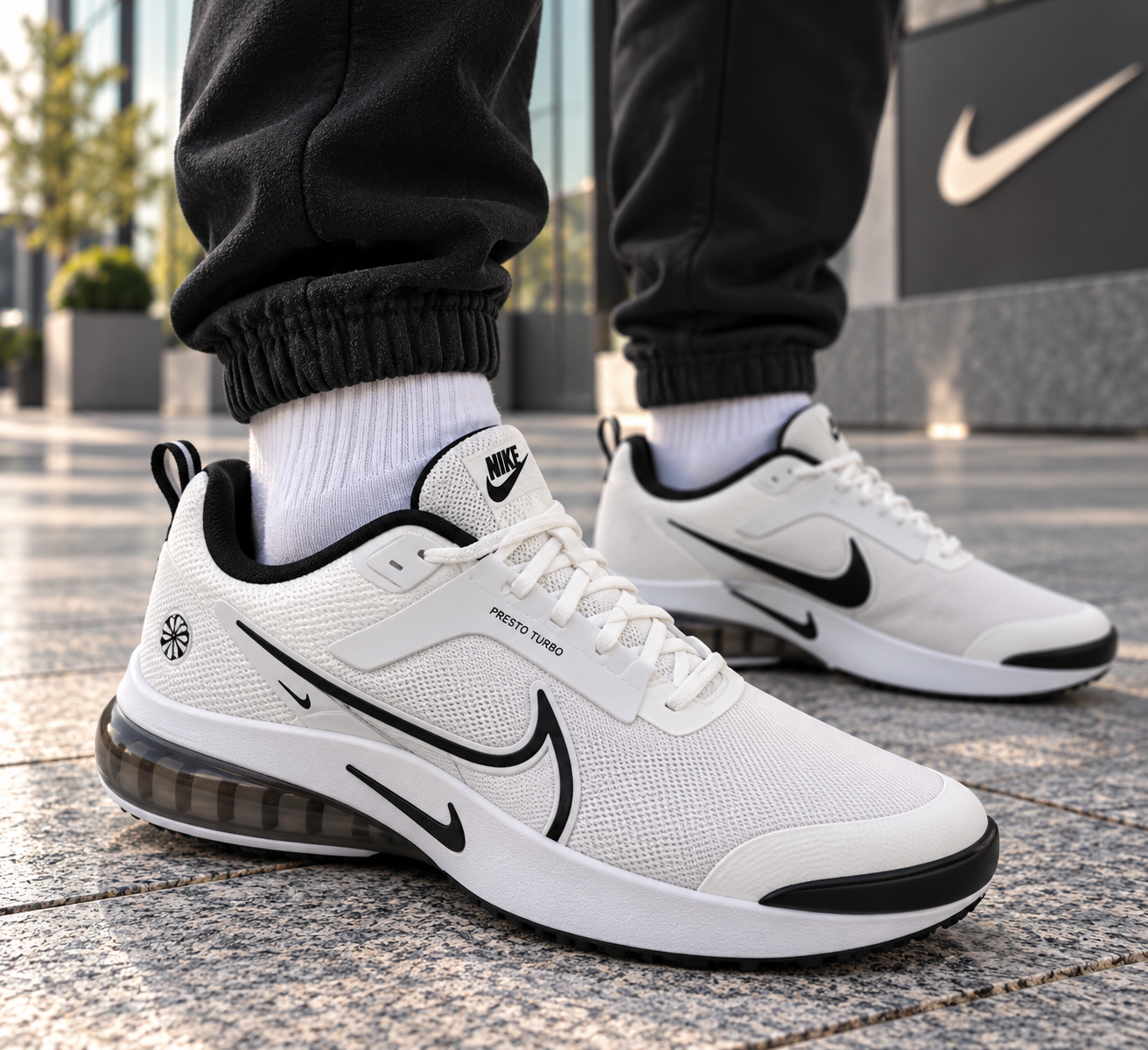 40d23f9d-e185-4bcc-b4b9-d4a7f40ed4c5 Мъжки маратонки Nike Presto Turbo – бели с черни детайли - Image 1